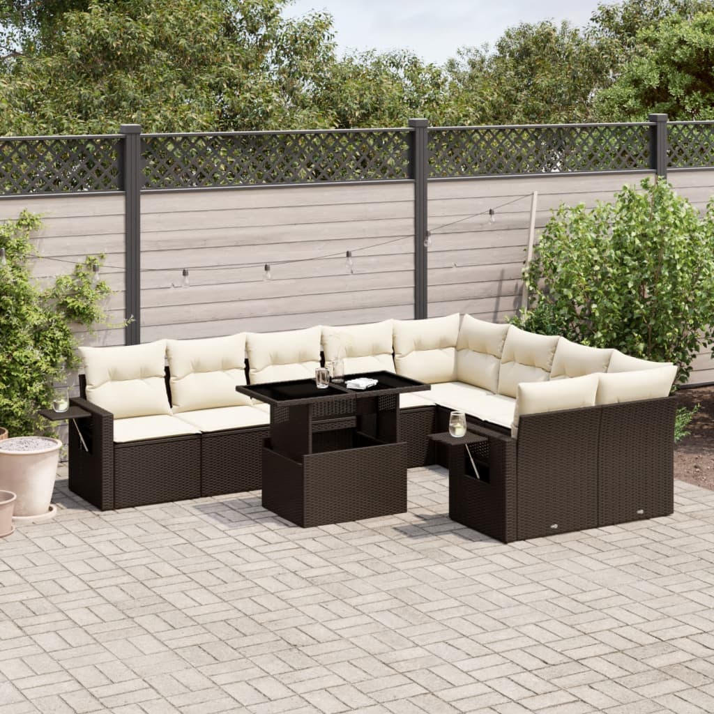 10-tlg. Garten-Sofagarnitur mit Kissen Braun Poly Rattan - Pazzar.ch