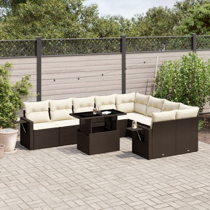 10-tlg. Garten-Sofagarnitur mit Kissen Braun Poly Rattan - Pazzar.ch