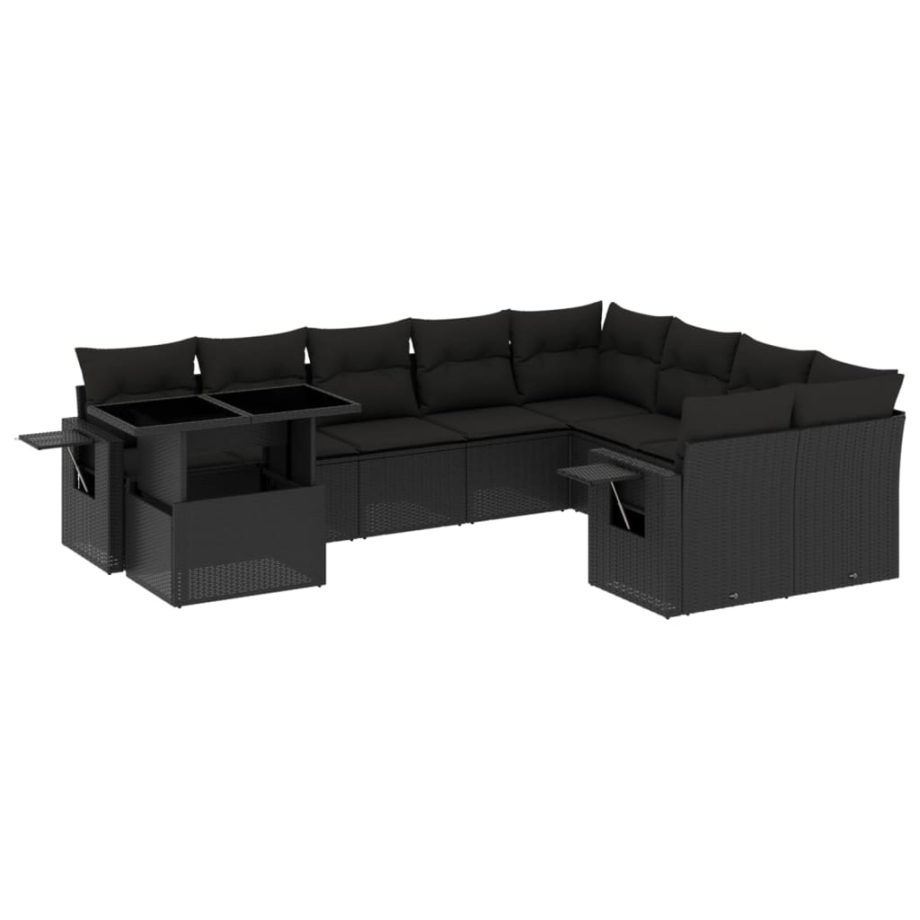 10-tlg. Garten-Sofagarnitur mit Kissen Schwarz Poly Rattan - Pazzar.ch