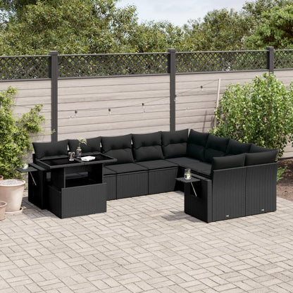 10-tlg. Garten-Sofagarnitur mit Kissen Schwarz Poly Rattan - Pazzar.ch