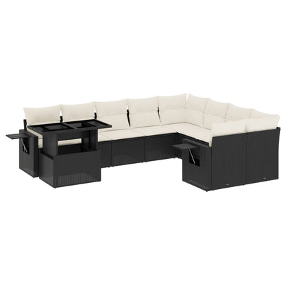 10-tlg. Garten-Sofagarnitur mit Kissen Schwarz Poly Rattan - Pazzar.ch