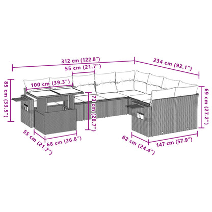 10-tlg. Garten-Sofagarnitur mit Kissen Schwarz Poly Rattan - Pazzar.ch