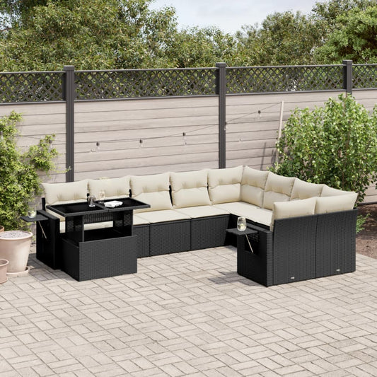 10-tlg. Garten-Sofagarnitur mit Kissen Schwarz Poly Rattan - Pazzar.ch