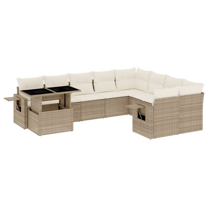 10-tlg. Garten-Sofagarnitur mit Kissen Beige Poly Rattan - Pazzar.ch