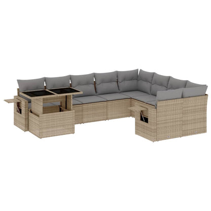 10-tlg. Garten-Sofagarnitur mit Kissen Beige Poly Rattan - Pazzar.ch