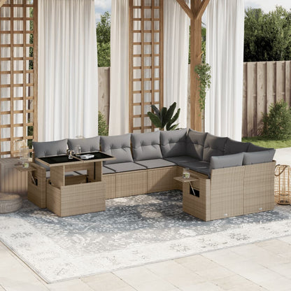 10-tlg. Garten-Sofagarnitur mit Kissen Beige Poly Rattan - Pazzar.ch