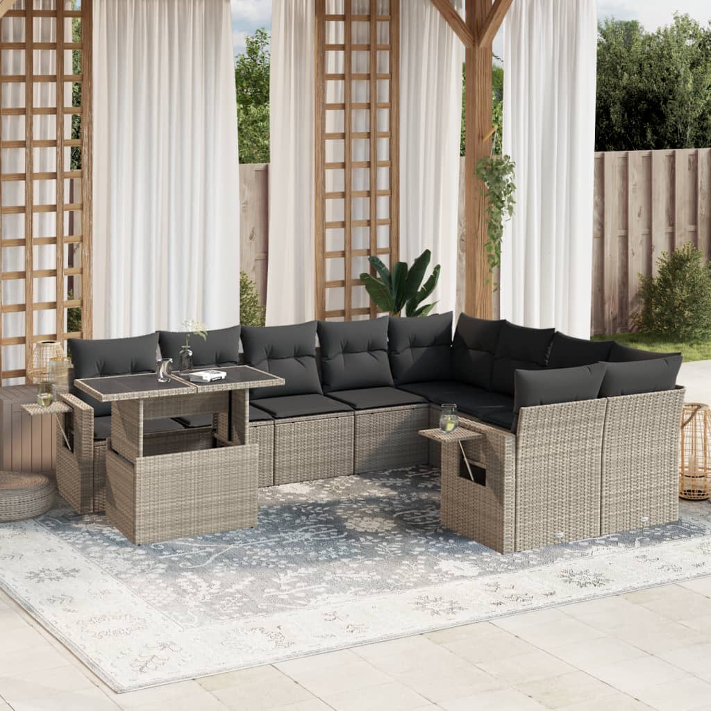 10-tlg. Garten-Sofagarnitur mit Kissen Hellgrau Poly Rattan - Pazzar.ch