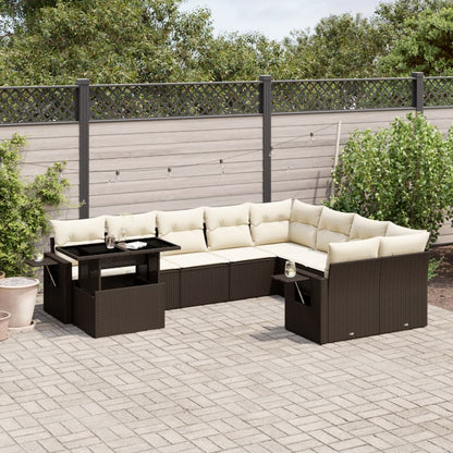 10-tlg. Garten-Sofagarnitur mit Kissen Braun Poly Rattan - Pazzar.ch