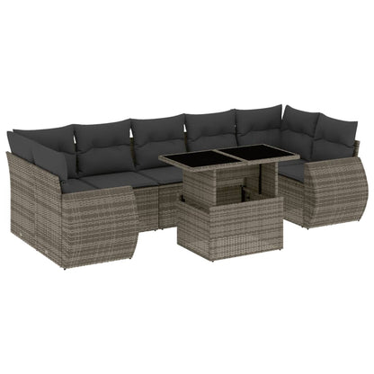 8-tlg. Garten-Sofagarnitur mit Kissen Grau Poly Rattan - Pazzar.ch