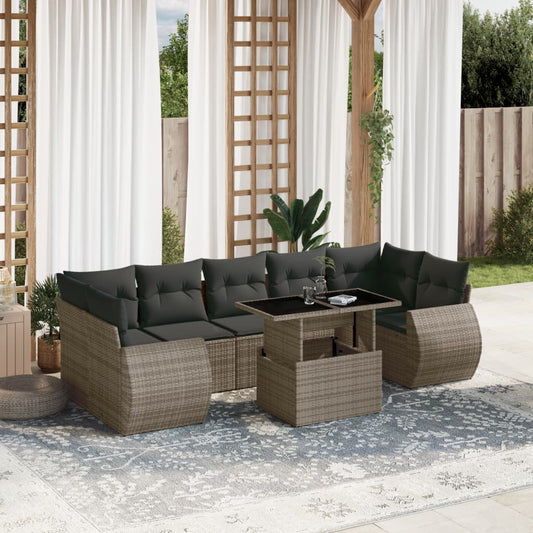 8-tlg. Garten-Sofagarnitur mit Kissen Grau Poly Rattan - Pazzar.ch