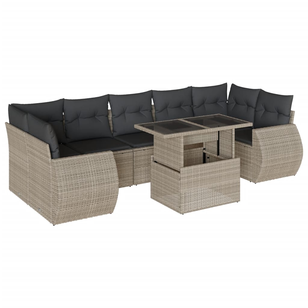 8-tlg. Garten-Sofagarnitur mit Kissen Hellgrau Poly Rattan - Pazzar.ch