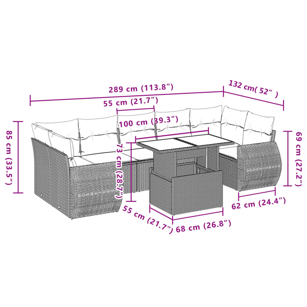 8-tlg. Garten-Sofagarnitur mit Kissen Hellgrau Poly Rattan - Pazzar.ch