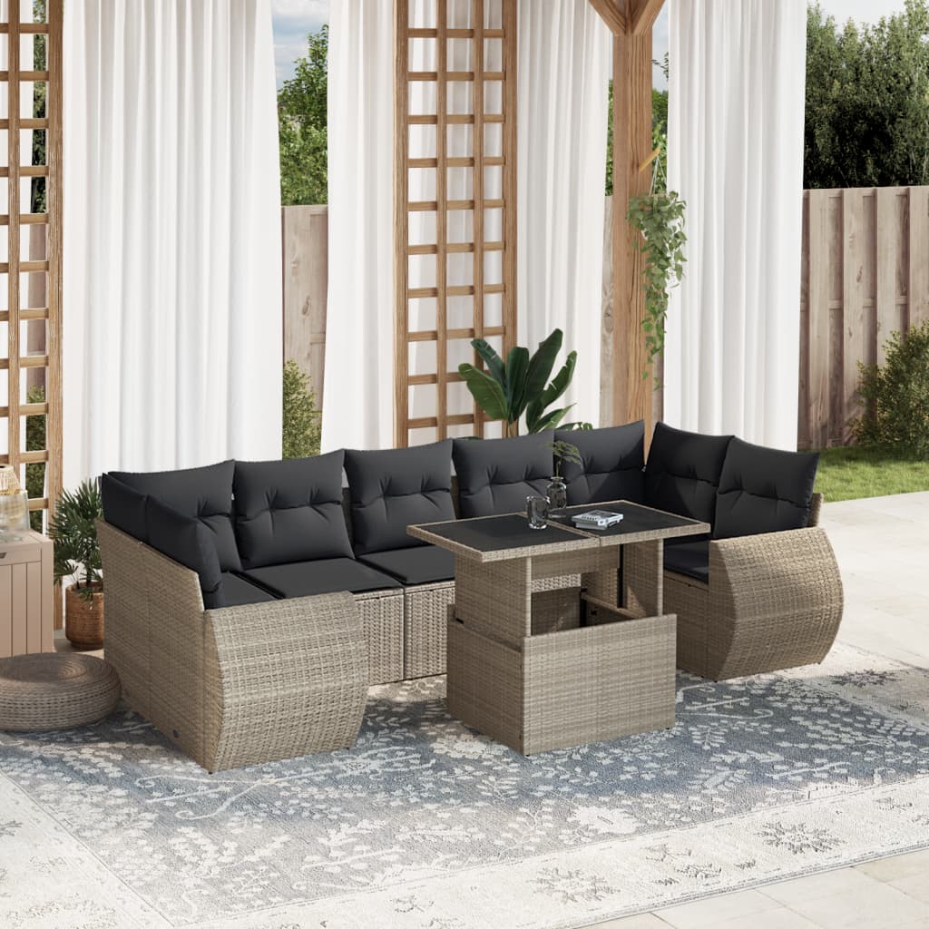 8-tlg. Garten-Sofagarnitur mit Kissen Hellgrau Poly Rattan - Pazzar.ch