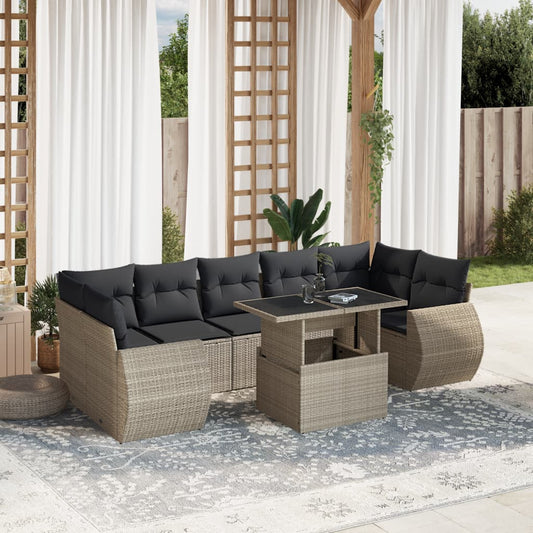 8-tlg. Garten-Sofagarnitur mit Kissen Hellgrau Poly Rattan - Pazzar.ch