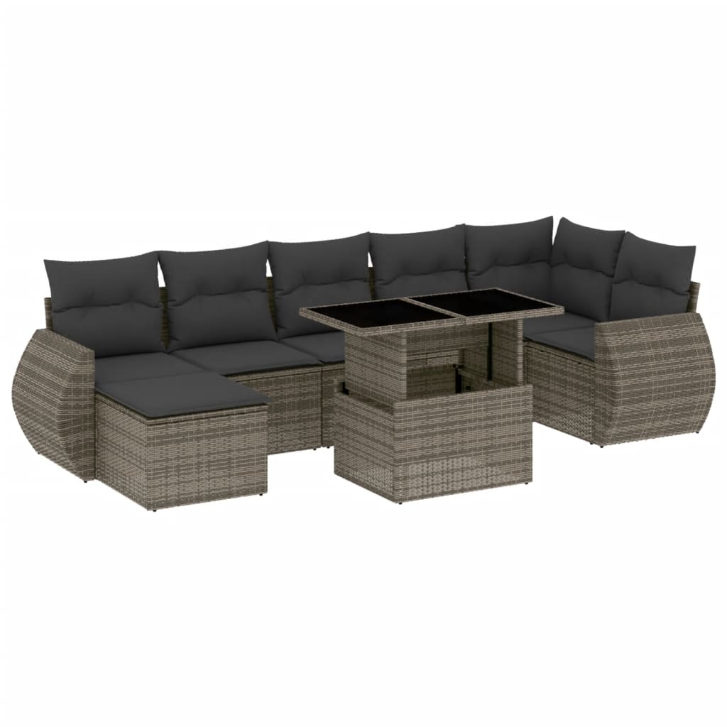 8-tlg. Garten-Sofagarnitur mit Kissen Grau Poly Rattan - Pazzar.ch