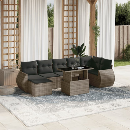 8-tlg. Garten-Sofagarnitur mit Kissen Grau Poly Rattan - Pazzar.ch