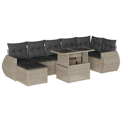 8-tlg. Garten-Sofagarnitur mit Kissen Hellgrau Poly Rattan - Pazzar.ch