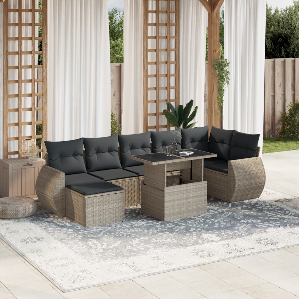 8-tlg. Garten-Sofagarnitur mit Kissen Hellgrau Poly Rattan - Pazzar.ch