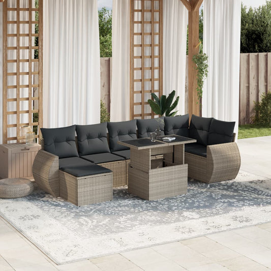 8-tlg. Garten-Sofagarnitur mit Kissen Hellgrau Poly Rattan - Pazzar.ch