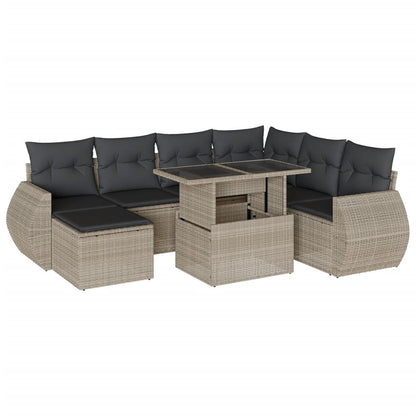 8-tlg. Garten-Sofagarnitur mit Kissen Hellgrau Poly Rattan - Pazzar.ch