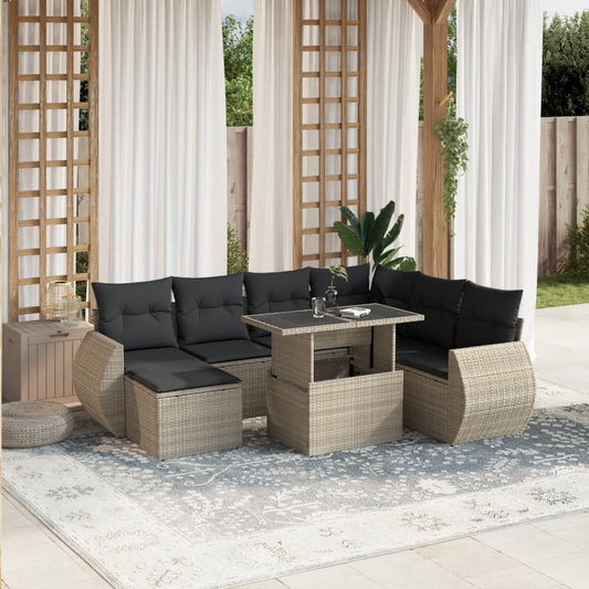 8-tlg. Garten-Sofagarnitur mit Kissen Hellgrau Poly Rattan - Pazzar.ch