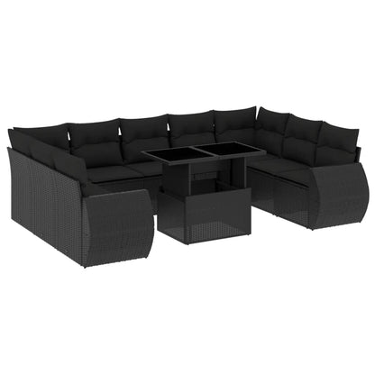 10-tlg. Garten-Sofagarnitur mit Kissen Schwarz Poly Rattan - Pazzar.ch