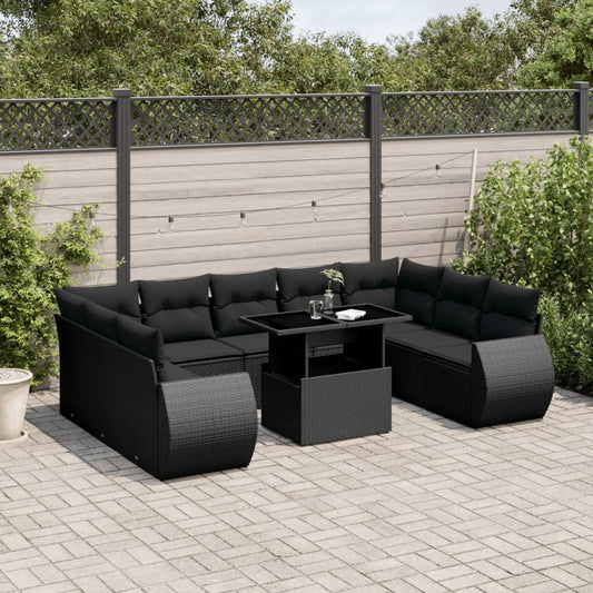 10-tlg. Garten-Sofagarnitur mit Kissen Schwarz Poly Rattan - Pazzar.ch