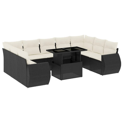 10-tlg. Garten-Sofagarnitur mit Kissen Schwarz Poly Rattan - Pazzar.ch