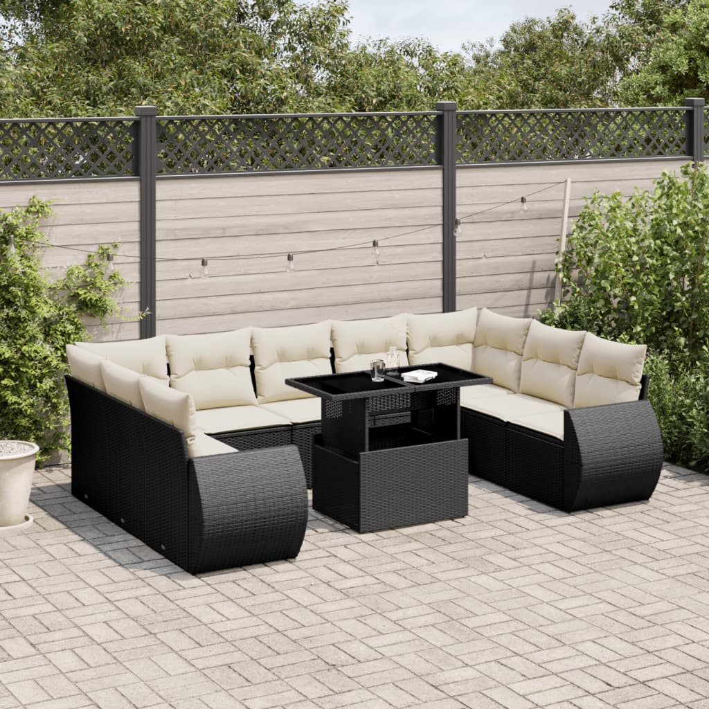 10-tlg. Garten-Sofagarnitur mit Kissen Schwarz Poly Rattan - Pazzar.ch