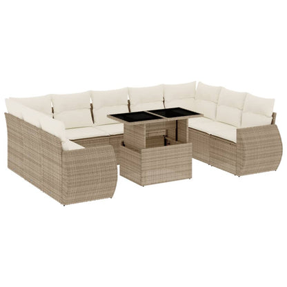 10-tlg. Garten-Sofagarnitur mit Kissen Beige Poly Rattan - Pazzar.ch