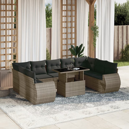 10-tlg. Garten-Sofagarnitur mit Kissen Grau Poly Rattan - Pazzar.ch