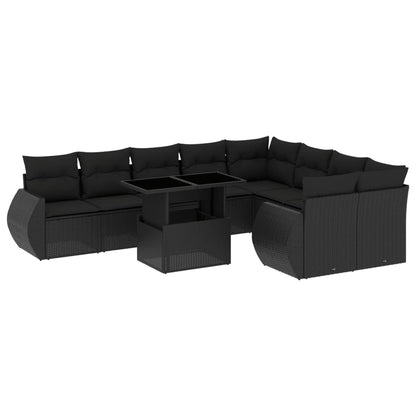 10-tlg. Garten-Sofagarnitur mit Kissen Schwarz Poly Rattan - Pazzar.ch