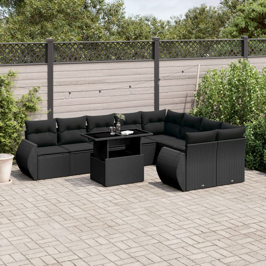 10-tlg. Garten-Sofagarnitur mit Kissen Schwarz Poly Rattan - Pazzar.ch