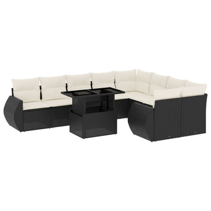 10-tlg. Garten-Sofagarnitur mit Kissen Schwarz Poly Rattan - Pazzar.ch