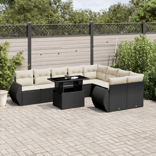 10-tlg. Garten-Sofagarnitur mit Kissen Schwarz Poly Rattan - Pazzar.ch