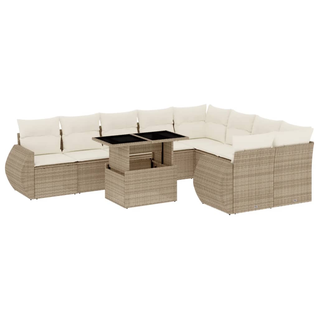 10-tlg. Garten-Sofagarnitur mit Kissen Beige Poly Rattan - Pazzar.ch