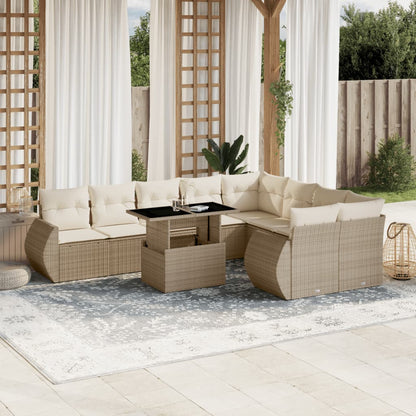 10-tlg. Garten-Sofagarnitur mit Kissen Beige Poly Rattan - Pazzar.ch