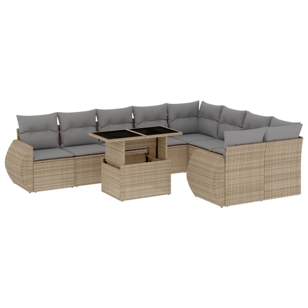 10-tlg. Garten-Sofagarnitur mit Kissen Beige Poly Rattan - Pazzar.ch