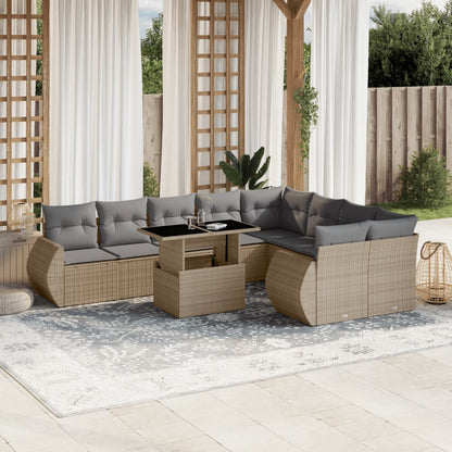 10-tlg. Garten-Sofagarnitur mit Kissen Beige Poly Rattan - Pazzar.ch