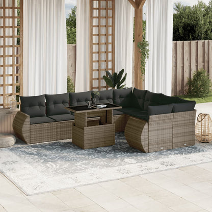 10-tlg. Garten-Sofagarnitur mit Kissen Grau Poly Rattan - Pazzar.ch