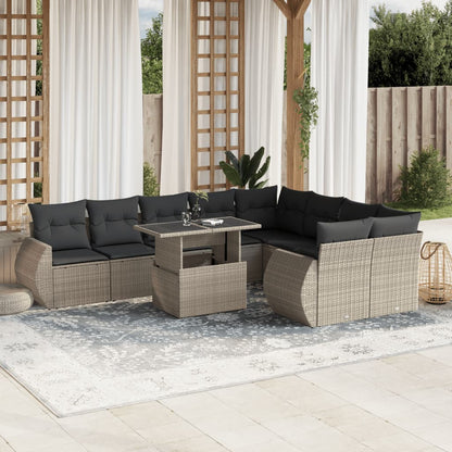 10-tlg. Garten-Sofagarnitur mit Kissen Hellgrau Poly Rattan - Pazzar.ch