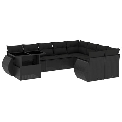 10-tlg. Garten-Sofagarnitur mit Kissen Schwarz Poly Rattan - Pazzar.ch