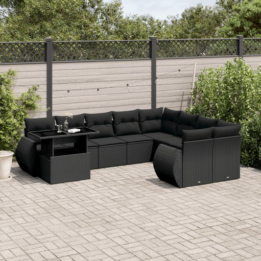 10-tlg. Garten-Sofagarnitur mit Kissen Schwarz Poly Rattan - Pazzar.ch