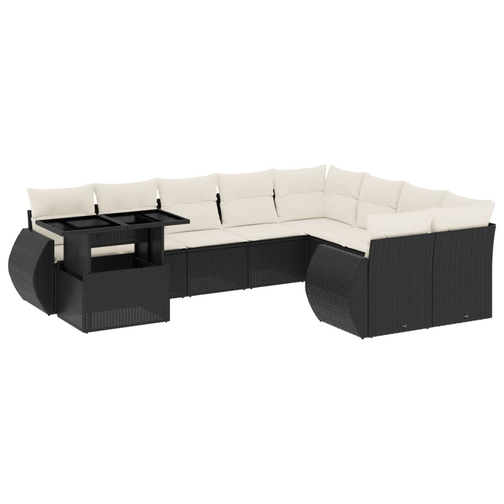 10-tlg. Garten-Sofagarnitur mit Kissen Schwarz Poly Rattan - Pazzar.ch