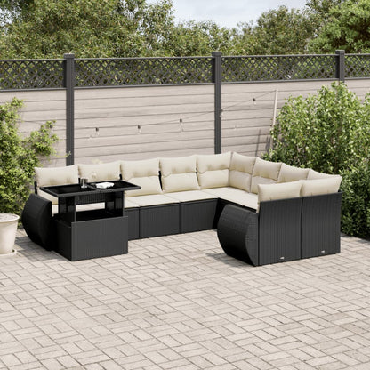 10-tlg. Garten-Sofagarnitur mit Kissen Schwarz Poly Rattan - Pazzar.ch