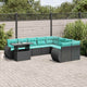 10-teiliges Gartensofa-Set mit Kissen, schwarzes Polyrattan