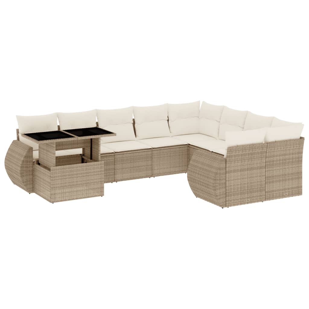 10-tlg. Garten-Sofagarnitur mit Kissen Beige Poly Rattan - Pazzar.ch