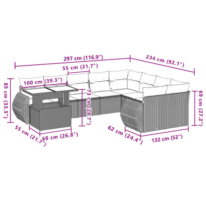 10-tlg. Garten-Sofagarnitur mit Kissen Beige Poly Rattan - Pazzar.ch