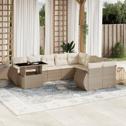 10-tlg. Garten-Sofagarnitur mit Kissen Beige Poly Rattan - Pazzar.ch