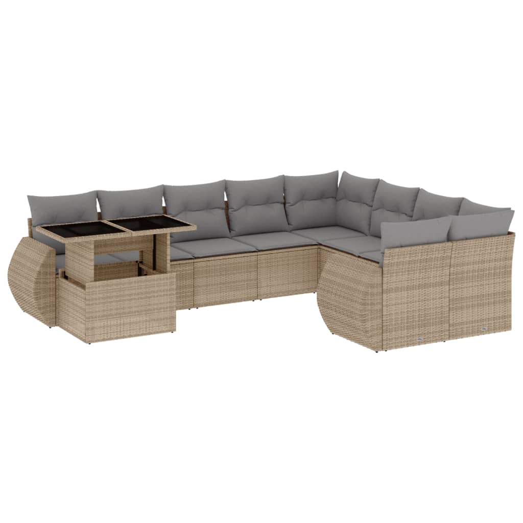 10-tlg. Garten-Sofagarnitur mit Kissen Beige Poly Rattan - Pazzar.ch